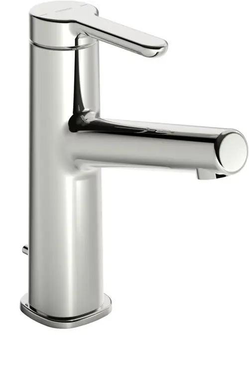 Einhebelmischer für Waschtisch in Chrom-Optik von HANSA. Schneller Zugang zum Wasser durch die seitliche Bedienung. Standardauslauf mit integrierter Zugstangenablaufgarnitur.